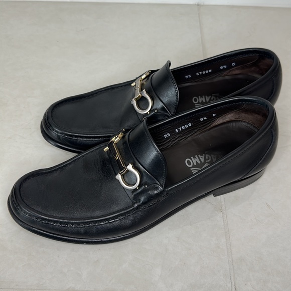 Salvatore Ferragamo Gancini-Bit Leather Loafers Black Men’s 8.5 - Picture 7 of 7